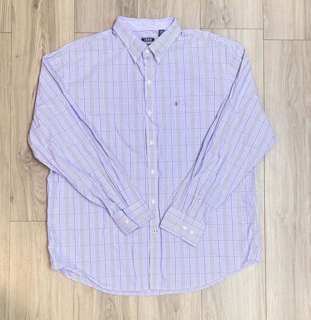IZOD Men's Long Sleeve Plaid Button Down, Viola, XXL